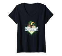 Mujer Brasil tucán Retro Samba Carnaval Recuerdo Vintage Camiseta Cuello V