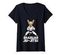 Mujer Brasileño Jiu-Jitsu Chihuahua Perro Amante Gi Artes Marciales BJJ Camiseta Cuello V