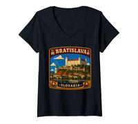 Mujer Bratislava Eslovaquia Capital Viaje Familiar Vacaciones en Bratislava Camiseta Cuello V