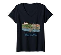 Mujer Bratislava Eslovaquia Viaje Souvenir City Monumento Regalo Camiseta Cuello V
