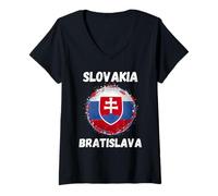 Mujer Bratislava Eslovaquia Vintage Bandera Eslovaca Souvenirs Camiseta Cuello V