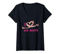 Mujer Brave I Am Very Brave - Diseño de corazón Colorido Camiseta Cuello V