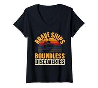 Mujer Brave Ships Descubrimientos ilimitados Día indígena de Colón Camiseta Cuello V