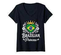 Mujer Brazilian Princess Brazil Flag Proud Brazilian Girl Camiseta Cuello V