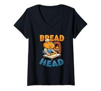Mujer Bread Head Funny Baker Diciendo Pan Cabeza Hornear Camiseta Cuello V