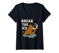 Mujer Break the Ice - Divertido juego de palabras de mamut lanudo, cayendo a través del hielo Camiseta Cuello V