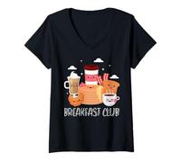 Mujer Breakfast Club Cute Panqueques Pan Café Té Crew Matching Camiseta Cuello V