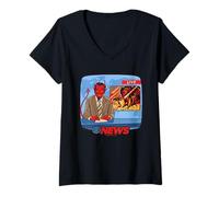 Mujer Breaking News Satan Occult Retro Vintage Funny Adult Humor Camiseta Cuello V