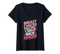 Mujer Breast Cancer Took A Shot I Shot Back Harder Funny Awareness Camiseta Cuello V