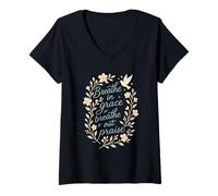 Mujer Breathe In Grace Breathe out Alabanza Cita Cristiana Camiseta Cuello V