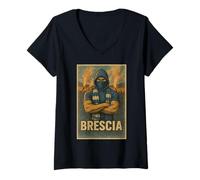 Mujer Brescia - Camiseta con texto en alemán "Stolz Honor Tradition Brescia Italia" Camiseta Cuello V