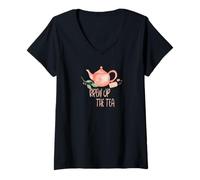 Mujer Brew Up The Tea Cute Tetera Diseño para Bebedores de té Camiseta Cuello V