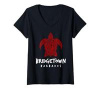 Mujer Bridgetown Barbados Tribal Isla Tortuga Marina Camiseta Cuello V
