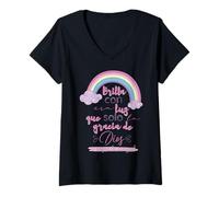 Mujer Brilla con esa luz que solo la gracia de Dios es capaz Camiseta Cuello V