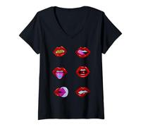 Mujer Brillo de Labios estético, Labios Rojos, vibras veraniegas, tintados, Amor Camiseta Cuello V