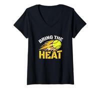 Mujer Bring The Heat - Jarra de Cuerda de Lanzamiento rápido para sóftbol Camiseta Cuello V