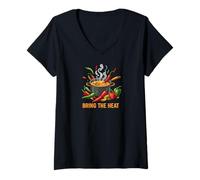 Mujer Bring The Heat Spicy Chili Pepper Cooking Foodie Camiseta Cuello V
