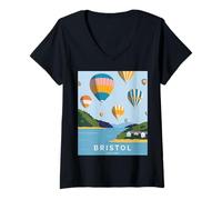 Mujer Bristol England Globo aerostático Camiseta Cuello V