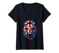 Mujer British Lion Spirit - Bandera del Reino Unido Wildlife Art Camiseta Cuello V
