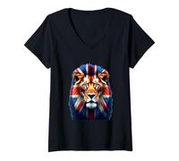 Mujer British Lion Spirit - Bandera del Reino Unido Wildlife Art Camiseta Cuello V