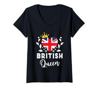 Mujer British Queen UK Flag Proud British Woman Camiseta Cuello V