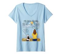 Mujer British Shorthait Cat I'm Only Talking To My Cat Today Camiseta Cuello V