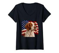 Mujer Brittany Dog Patriotic, 4 de Julio, Bandera de EE. UU., Brittany Spaniel Camiseta Cuello V