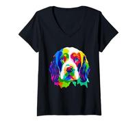 Mujer Brittany Spaniel Dog Colorido Pop Art Tie Dye Rainbow Camiseta Cuello V