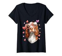 Mujer Brittany Spaniel Dog - Gafas de Sol para el día de San Valentín Camiseta Cuello V