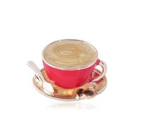 Mujer Broche creativos Broche con forma de disco de cuchara y taza de café, bonito, for hombre y mujer(Red)