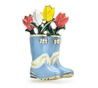 Mujer Broche creativos Preciosas botas de lluvia de flores, broches for mujer, 2 colores esmaltados, dibujos animados, zapatos interesantes, broche informal de fiesta, alfileres, presente(Blue)