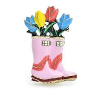 Mujer Broche creativos Preciosas botas de lluvia de flores, broches for mujer, 2 colores esmaltados, dibujos animados, zapatos interesantes, broche informal de fiesta, alfileres, presente(Pink)
