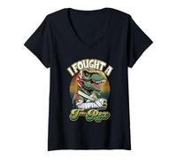 Mujer Broken Arm Recovery Dinosaurio para niños: luché contra un T-rex Camiseta Cuello V
