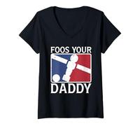 Mujer Broma divertida de Foos Your Daddy sobre un padre de futbolín Camiseta Cuello V