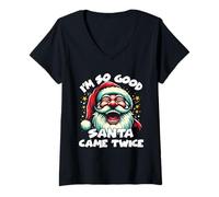 Mujer Broma Divertida para Adultos, Fiesta de Navidad, Soy Tan Bueno, Papá Noel Vino Dos Veces Camiseta Cuello V