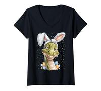 Mujer Brontosaurus Dinosaurio Pascua Conejo Huevos Orejas De Conejo Camiseta Cuello V
