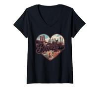 Mujer Brooklyn Vintage Heart T-Shirt - Retro NYC Bridge Souvenir Camiseta Cuello V