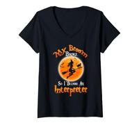 Mujer Broom Broke So I Became An Interpreter Halloween Costume Camiseta Cuello V