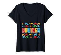 Mujer Brother - Ladrillo Constructor Bloque Constructor Ladrillos de Construcción Camiseta Cuello V