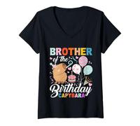 Mujer Brother of The Birthday Capibara Girl Bday Party Family Kids Camiseta Cuello V