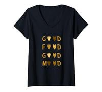 Mujer Brown Color Love Good Food/Mood Brown Graphic Camiseta Cuello V