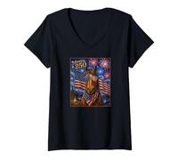 Mujer Brown Horse Art America 250 Anniversary 4th of July USA Flag Camiseta Cuello V