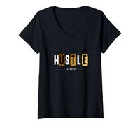 Mujer Brown Hustle Harder Brown Graphic Camiseta Cuello V