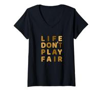 Mujer Brown Life Don't Play Fair Brown Gráfico Camiseta Cuello V