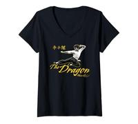 Mujer Bruce Lee El Dragón Volador Patada Camiseta Cuello V