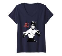 Mujer Bruce Lee Entra El Dragón Arte Blanco y Negro Camiseta Cuello V
