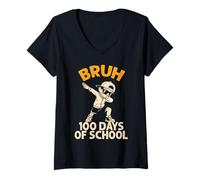 Mujer Bruh 100 Days of School Dabbing Niños Retro Vintage Camiseta Cuello V