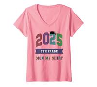 Mujer Bruh 7º GRADO 2025 ÚLTIMO DÍA AUTOGRÁFICOS FIRMA MI Recuerdo Camiseta Cuello V