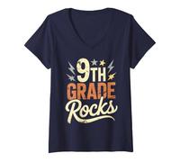 Mujer Bruh 9TH Grade Rocks Primer día Profesora de Banda Little Miss Crew Camiseta Cuello V