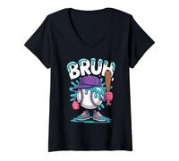 Mujer Bruh béisbol Helado Goteo Pastel Lindos jóvenes béisbol Camiseta Cuello V